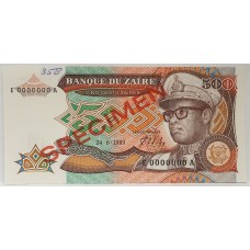 ZAIRE 1989 . FIVE HUNDRED 500 ZAIRES BANKNOTE . SPECIMEN
